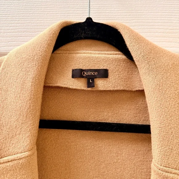 Quince 100% Organic Cotton Knit Blazer, Camel, Tan, Neutral, Capsule Piece, L - Picture 3 of 9